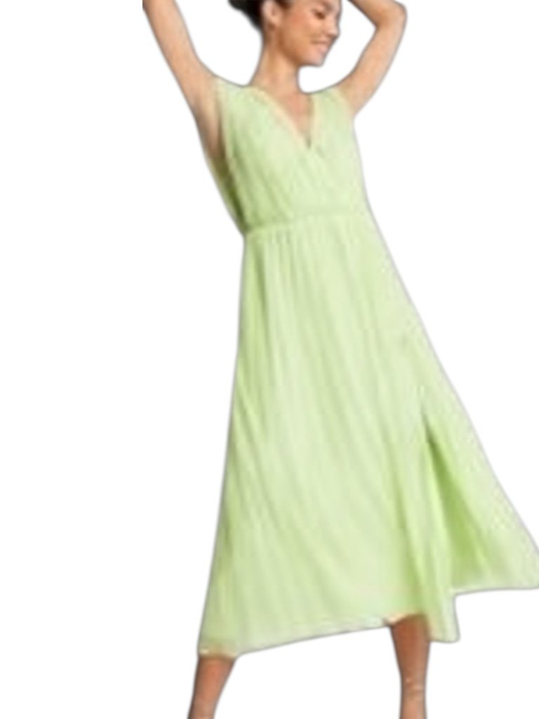 Asos Pleated Sundress Midi 6 Lime Green V Neck Sleeveless Empire Summer Beach